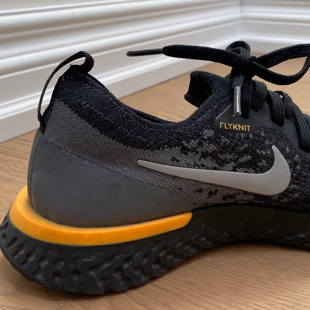 Nike Epic React Flyknit 2 Black and Gray Sneakers with Orange Detail, 6 1/2 or 7 - Picture 15 of 16